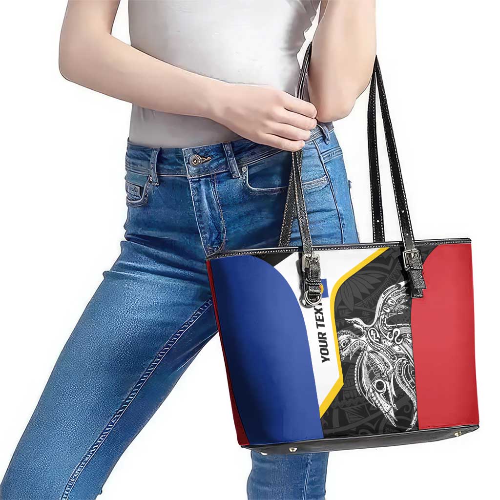 Personalised PNG Gulf Province Leather Tote Bag Bird of Paradise Tattoo Flag Motif LT9 - Polynesian Pride