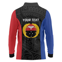 Personalised PNG Gulf Province Long Sleeve Polo Shirt Bird of Paradise Tattoo Flag Motif LT9 - Polynesian Pride