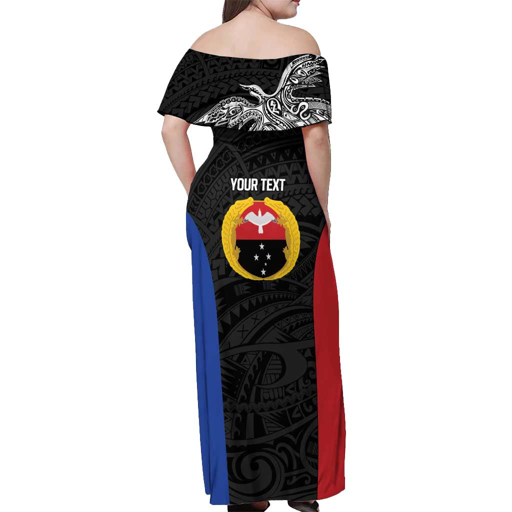 Personalised PNG Gulf Province Off Shoulder Maxi Dress Bird of Paradise Tattoo Flag Motif LT9 - Polynesian Pride