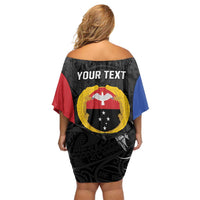 Personalised PNG Gulf Province Off Shoulder Short Dress Bird of Paradise Tattoo Flag Motif LT9 - Polynesian Pride