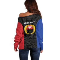 Personalised PNG Gulf Province Off Shoulder Sweater Bird of Paradise Tattoo Flag Motif LT9 - Polynesian Pride
