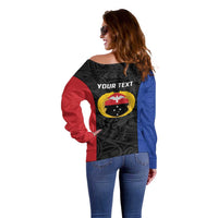 Personalised PNG Gulf Province Off Shoulder Sweater Bird of Paradise Tattoo Flag Motif LT9 - Polynesian Pride