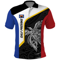Personalised PNG Gulf Province Polo Shirt Bird of Paradise Tattoo Flag Motif LT9 Black - Polynesian Pride