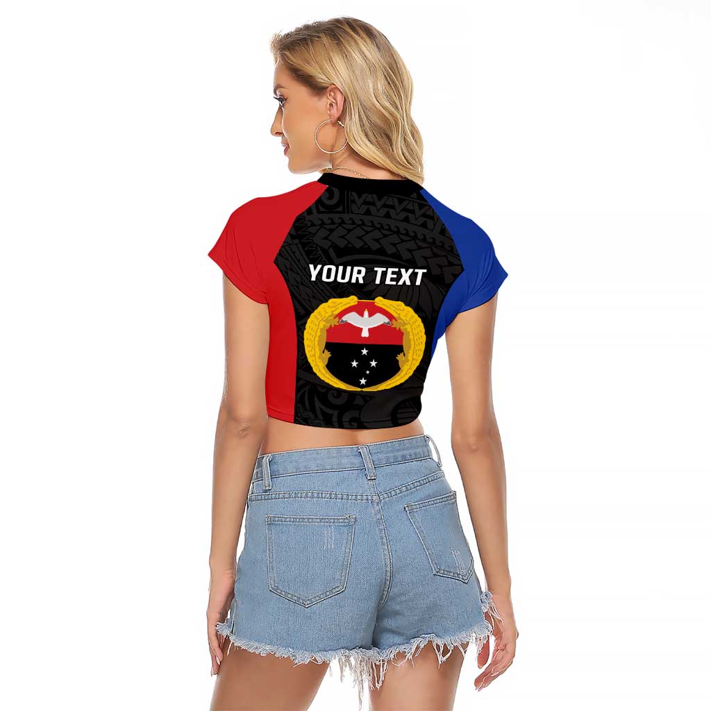 Personalised PNG Gulf Province Raglan Cropped T Shirt Bird of Paradise Tattoo Flag Motif LT9 - Polynesian Pride