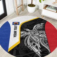 Personalised PNG Gulf Province Round Carpet Bird of Paradise Tattoo Flag Motif LT9 Black - Polynesian Pride