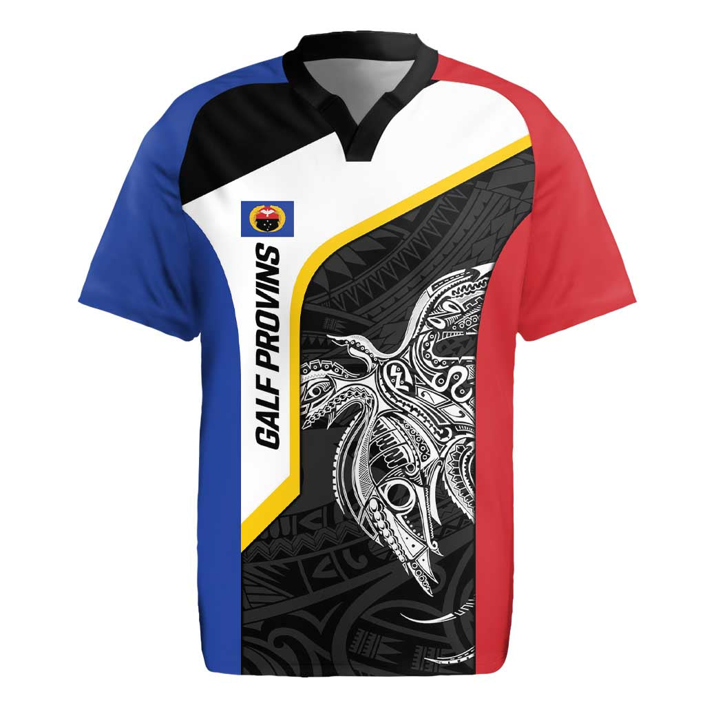 Personalised PNG Gulf Province Rugby Jersey Bird of Paradise Tattoo Flag Motif LT9 Black - Polynesian Pride