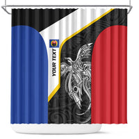 Personalised PNG Gulf Province Shower Curtain Bird of Paradise Tattoo Flag Motif LT9 Black - Polynesian Pride