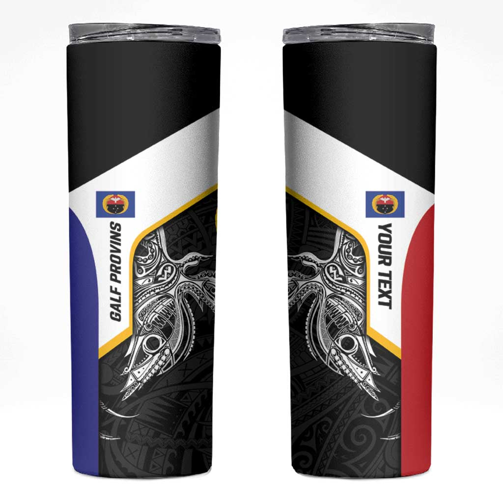 Personalised PNG Gulf Province Skinny Tumbler Bird of Paradise Tattoo Flag Motif LT9 Black - Polynesian Pride