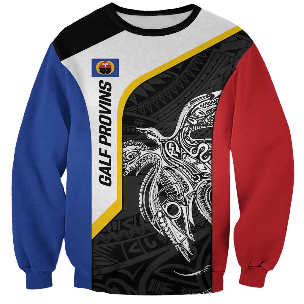 Personalised PNG Gulf Province Sweatshirt Bird of Paradise Tattoo Flag Motif LT9 Unisex Black - Polynesian Pride