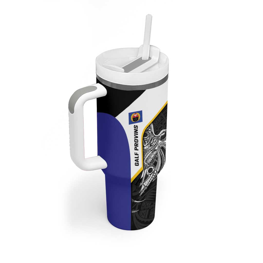 Personalised PNG Gulf Province Tumbler With Handle Bird of Paradise Tattoo Flag Motif LT9 - Polynesian Pride