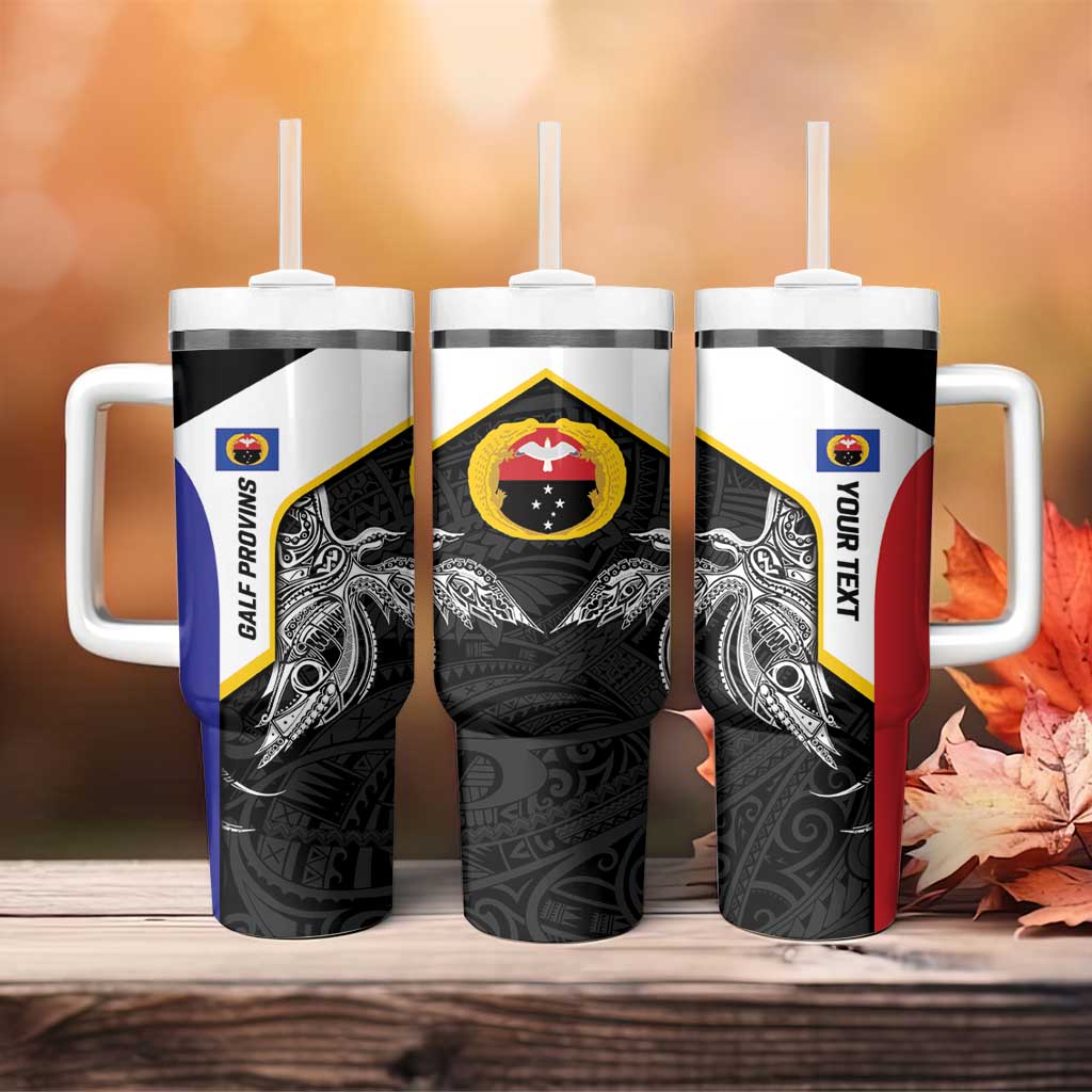 Personalised PNG Gulf Province Tumbler With Handle Bird of Paradise Tattoo Flag Motif LT9 - Polynesian Pride