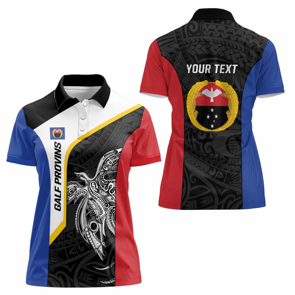 Personalised PNG Gulf Province Women Polo Shirt Bird of Paradise Tattoo Flag Motif LT9 - Polynesian Pride