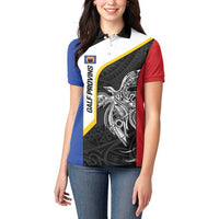 Personalised PNG Gulf Province Women Polo Shirt Bird of Paradise Tattoo Flag Motif LT9 - Polynesian Pride