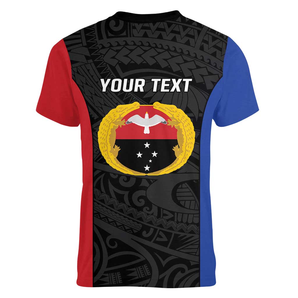 Personalised PNG Gulf Province Women V-Neck T-Shirt Bird of Paradise Tattoo Flag Motif LT9 - Polynesian Pride