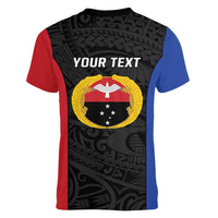 Personalised PNG Gulf Province Women V-Neck T-Shirt Bird of Paradise Tattoo Flag Motif LT9 - Polynesian Pride