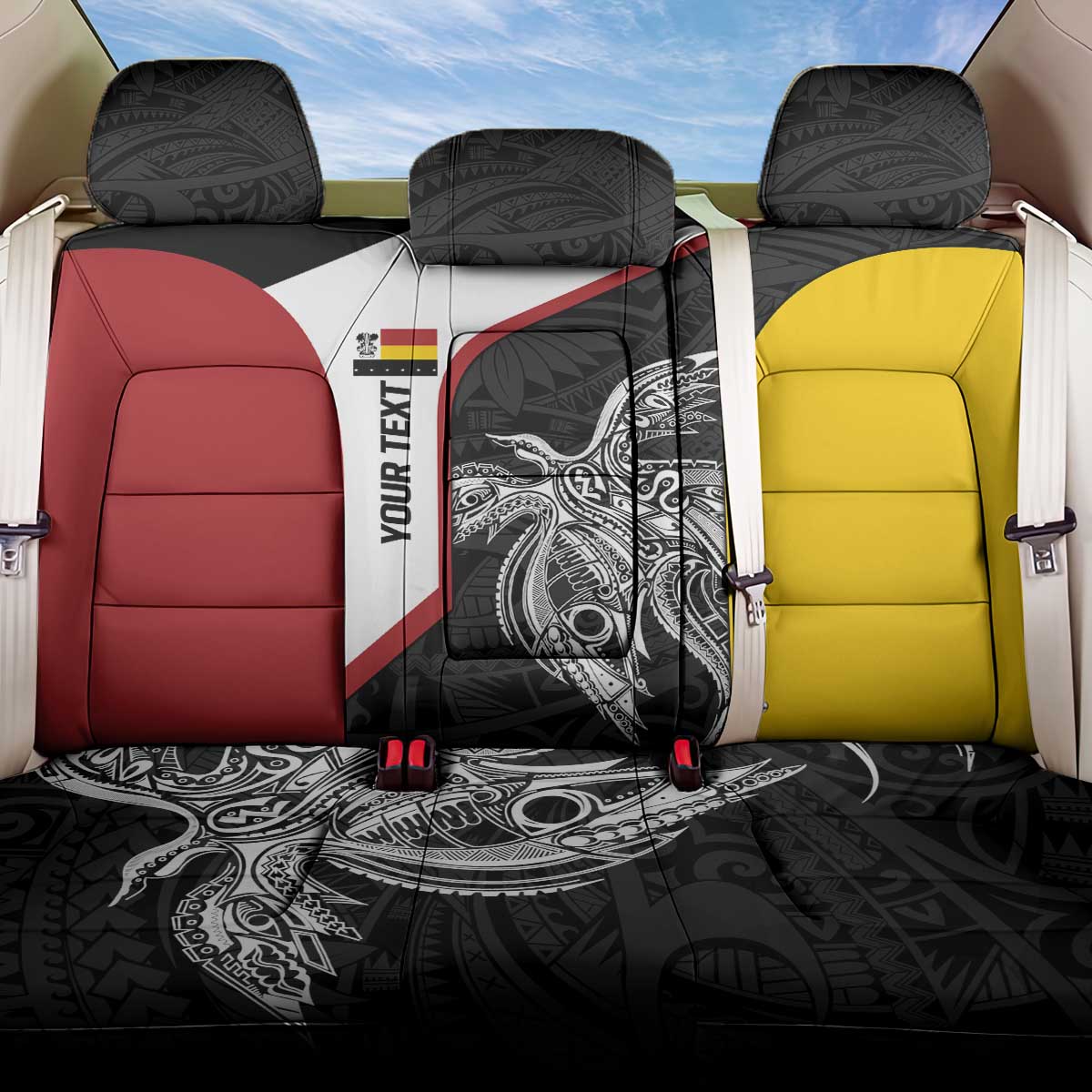 Personalised PNG Madang Province Back Car Seat Cover Bird of Paradise Tattoo Flag Motif LT9 One Size Yellow - Polynesian Pride