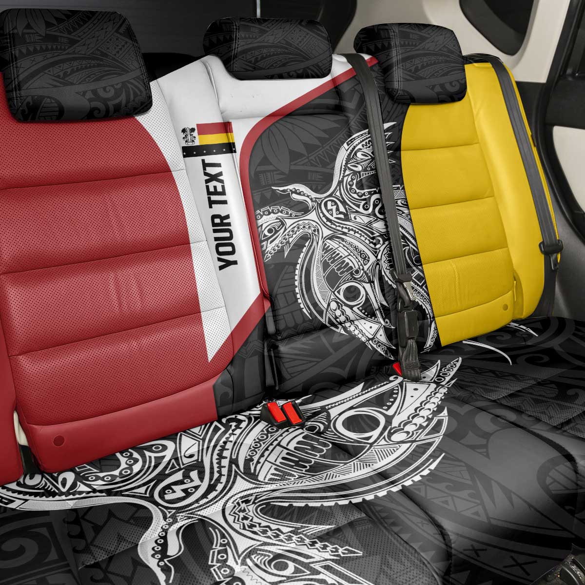 Personalised PNG Madang Province Back Car Seat Cover Bird of Paradise Tattoo Flag Motif LT9 - Polynesian Pride