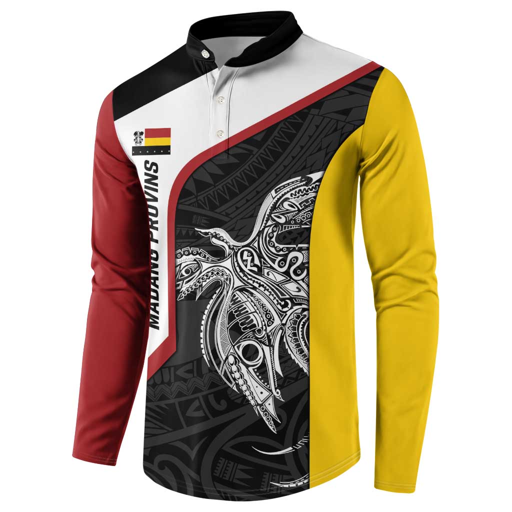 Personalised PNG Madang Province Button Sweatshirt Bird of Paradise Tattoo Flag Motif LT9 - Polynesian Pride