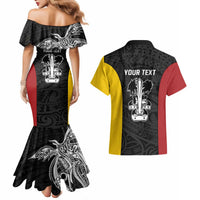 Personalised PNG Madang Province Couples Matching Mermaid Dress and Hawaiian Shirt Bird of Paradise Tattoo Flag Motif LT9 - Polynesian Pride