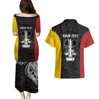 Personalised PNG Madang Province Couples Matching Puletasi and Hawaiian Shirt Bird of Paradise Tattoo Flag Motif LT9 - Polynesian Pride