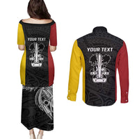Personalised PNG Madang Province Couples Matching Puletasi and Long Sleeve Button Shirt Bird of Paradise Tattoo Flag Motif LT9 - Polynesian Pride