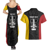Personalised PNG Madang Province Couples Matching Summer Maxi Dress and Hawaiian Shirt Bird of Paradise Tattoo Flag Motif LT9 - Polynesian Pride