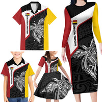 Personalised PNG Madang Province Family Matching Long Sleeve Bodycon Dress and Hawaiian Shirt Bird of Paradise Tattoo Flag Motif LT9 - Polynesian Pride