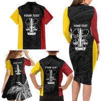 Personalised PNG Madang Province Family Matching Long Sleeve Bodycon Dress and Hawaiian Shirt Bird of Paradise Tattoo Flag Motif LT9 - Polynesian Pride