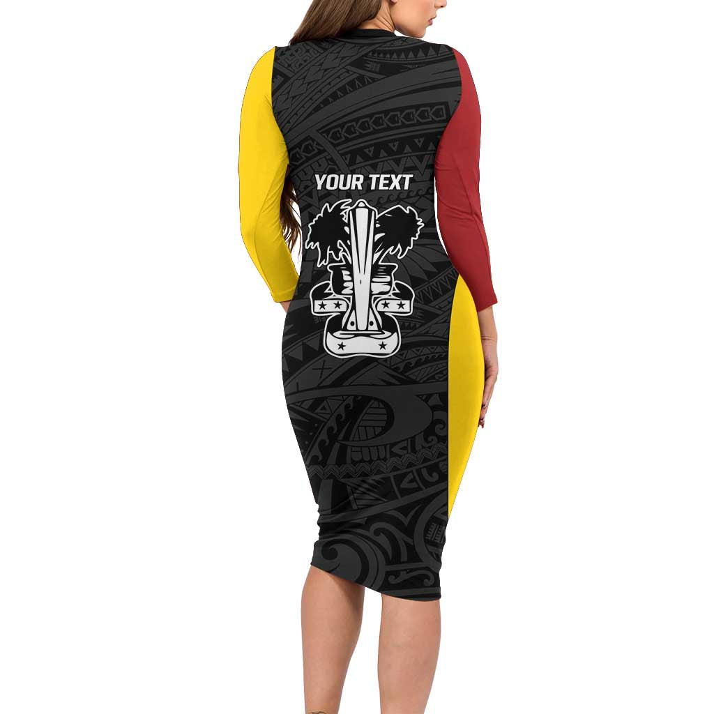 Personalised PNG Madang Province Family Matching Long Sleeve Bodycon Dress and Hawaiian Shirt Bird of Paradise Tattoo Flag Motif LT9 - Polynesian Pride