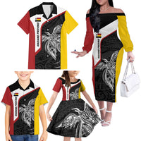 Personalised PNG Madang Province Family Matching Off The Shoulder Long Sleeve Dress and Hawaiian Shirt Bird of Paradise Tattoo Flag Motif LT9 - Polynesian Pride