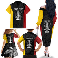 Personalised PNG Madang Province Family Matching Off The Shoulder Long Sleeve Dress and Hawaiian Shirt Bird of Paradise Tattoo Flag Motif LT9 - Polynesian Pride