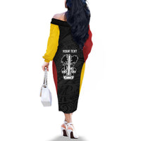 Personalised PNG Madang Province Family Matching Off The Shoulder Long Sleeve Dress and Hawaiian Shirt Bird of Paradise Tattoo Flag Motif LT9 - Polynesian Pride