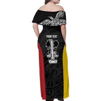 Personalised PNG Madang Province Family Matching Off Shoulder Maxi Dress and Hawaiian Shirt Bird of Paradise Tattoo Flag Motif LT9 - Polynesian Pride