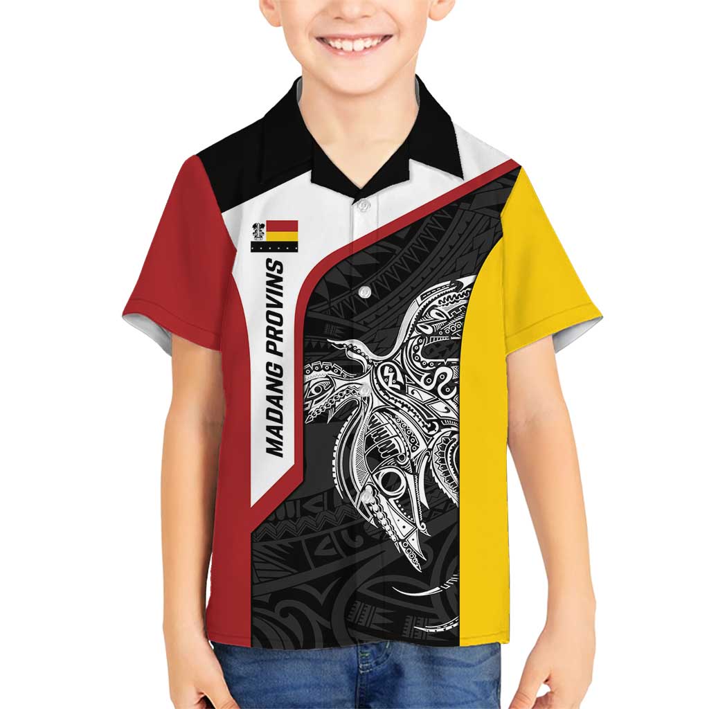 Personalised PNG Madang Province Family Matching Puletasi and Hawaiian Shirt Bird of Paradise Tattoo Flag Motif LT9 Son's Shirt Yellow - Polynesian Pride