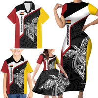 Personalised PNG Madang Province Family Matching Short Sleeve Bodycon Dress and Hawaiian Shirt Bird of Paradise Tattoo Flag Motif LT9 - Polynesian Pride