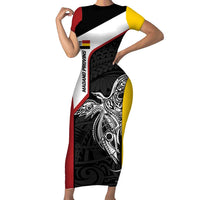 Personalised PNG Madang Province Family Matching Short Sleeve Bodycon Dress and Hawaiian Shirt Bird of Paradise Tattoo Flag Motif LT9 Mom's Dress Yellow - Polynesian Pride