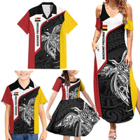 Personalised PNG Madang Province Family Matching Summer Maxi Dress and Hawaiian Shirt Bird of Paradise Tattoo Flag Motif LT9 - Polynesian Pride