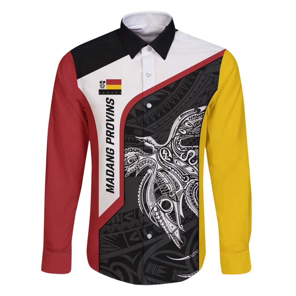 Personalised PNG Madang Province Family Matching Tank Maxi Dress and Hawaiian Shirt Bird of Paradise Tattoo Flag Motif LT9 Dad's Shirt - Long Sleeve Yellow - Polynesian Pride