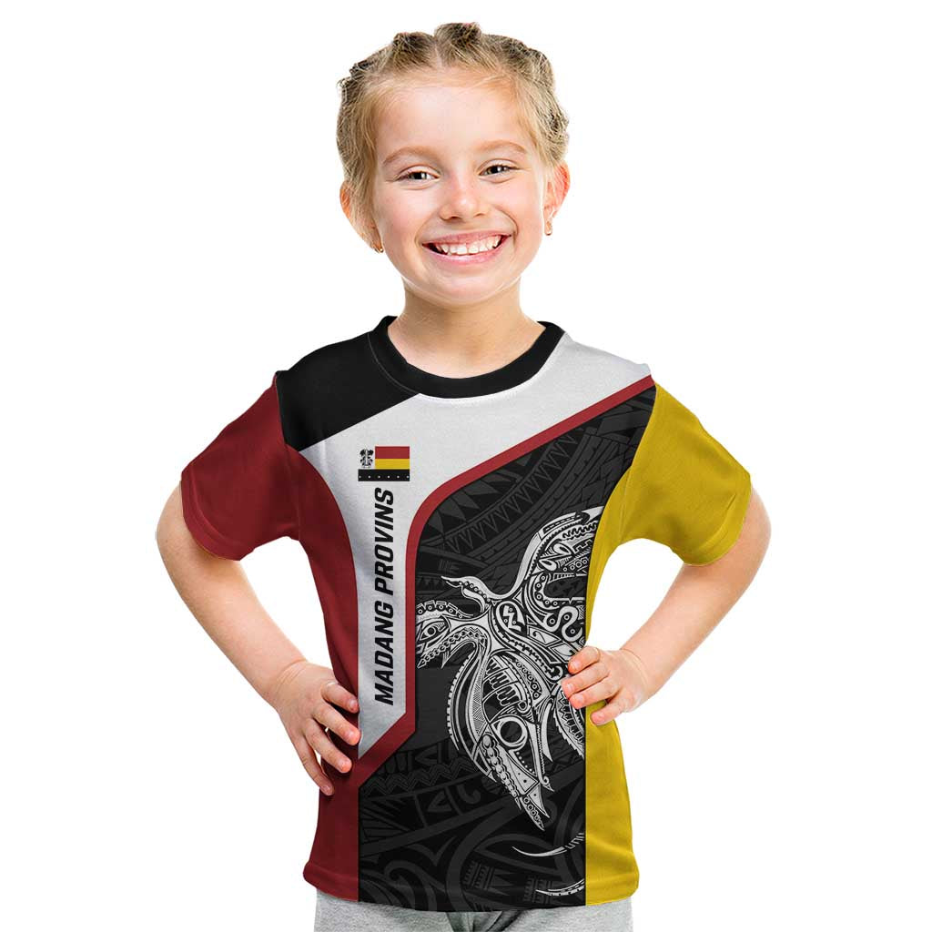 Personalised PNG Madang Province Kid T Shirt Bird of Paradise Tattoo Flag Motif LT9 Yellow - Polynesian Pride