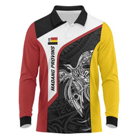Personalised PNG Madang Province Long Sleeve Polo Shirt Bird of Paradise Tattoo Flag Motif LT9 Yellow - Polynesian Pride