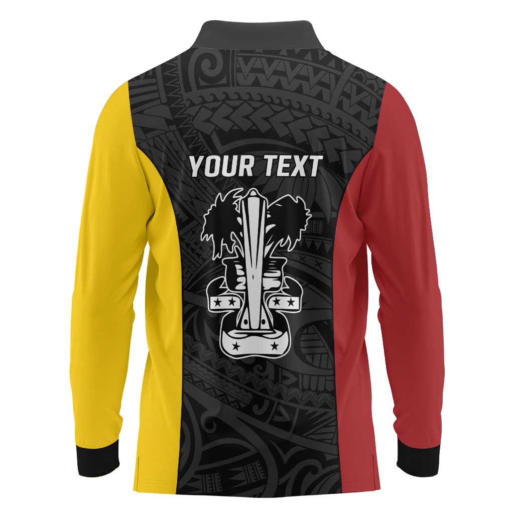 Personalised PNG Madang Province Long Sleeve Polo Shirt Bird of Paradise Tattoo Flag Motif LT9 - Polynesian Pride