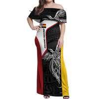 Personalised PNG Madang Province Off Shoulder Maxi Dress Bird of Paradise Tattoo Flag Motif LT9 Women Yellow - Polynesian Pride