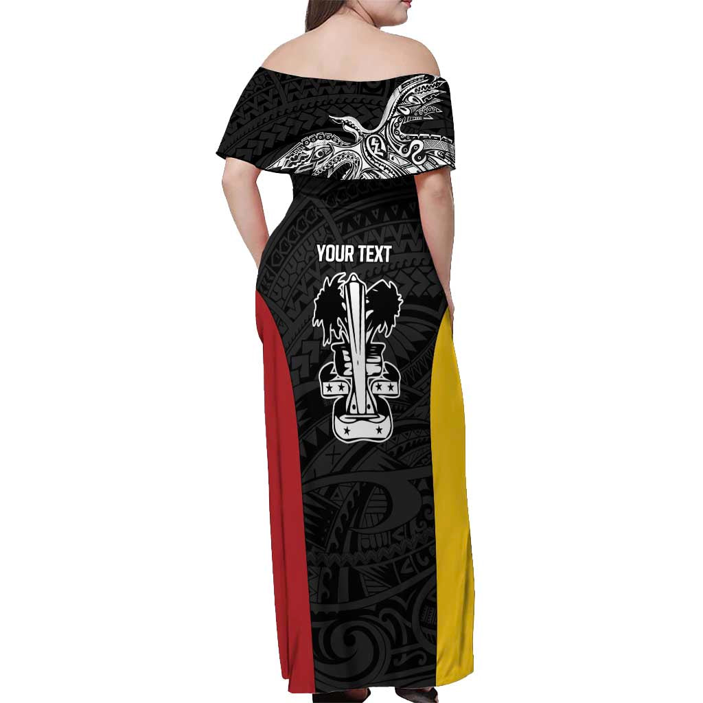 Personalised PNG Madang Province Off Shoulder Maxi Dress Bird of Paradise Tattoo Flag Motif LT9 - Polynesian Pride