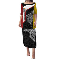 Personalised PNG Madang Province Puletasi Bird of Paradise Tattoo Flag Motif LT9 Long Dress Yellow - Polynesian Pride