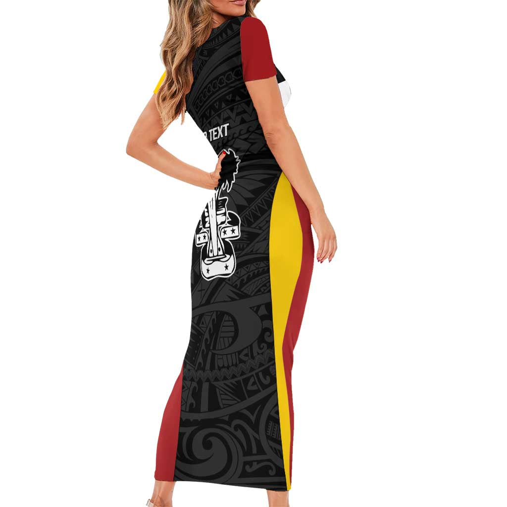 Personalised PNG Madang Province Short Sleeve Bodycon Dress Bird of Paradise Tattoo Flag Motif LT9 - Polynesian Pride