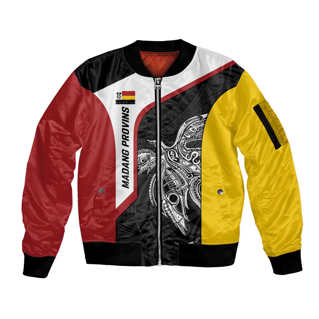 Personalised PNG Madang Province Sleeve Zip Bomber Jacket Bird of Paradise Tattoo Flag Motif LT9 Unisex Yellow - Polynesian Pride