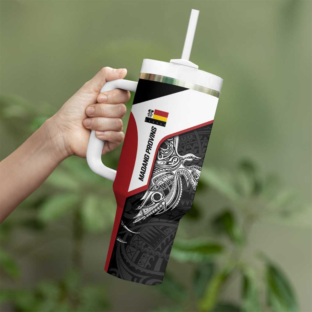 Personalised PNG Madang Province Tumbler With Handle Bird of Paradise Tattoo Flag Motif LT9 - Polynesian Pride
