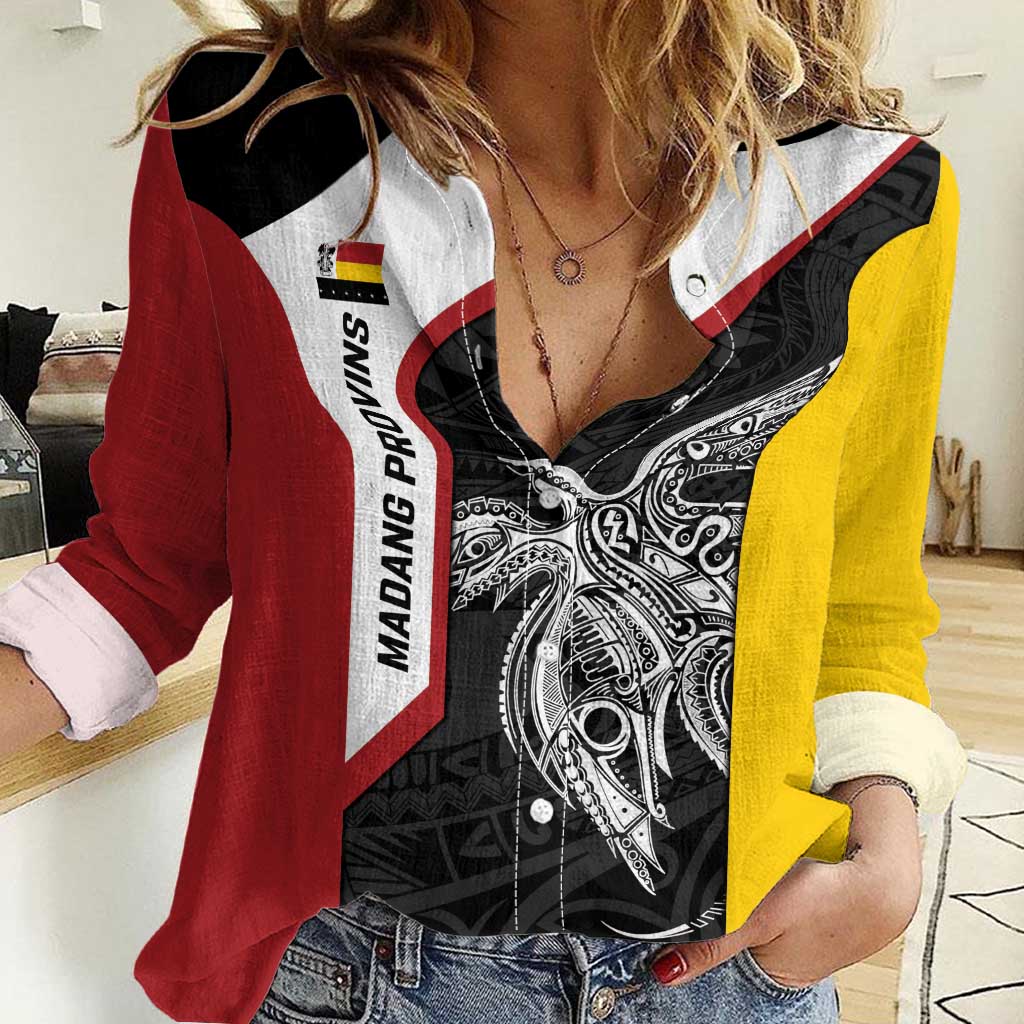Personalised PNG Madang Province Women Casual Shirt Bird of Paradise Tattoo Flag Motif LT9 Female Yellow - Polynesian Pride