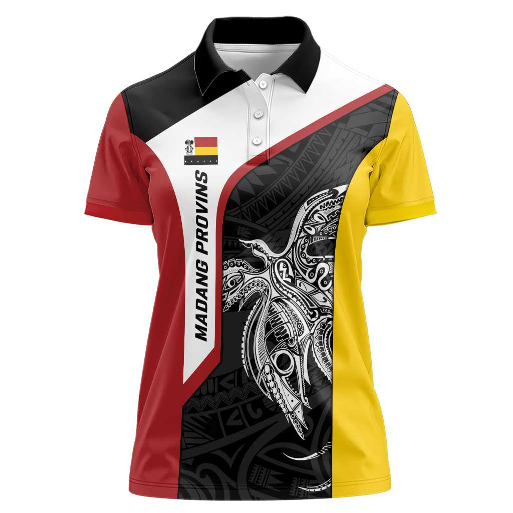 Personalised PNG Madang Province Women Polo Shirt Bird of Paradise Tattoo Flag Motif - Polynesian Pride
