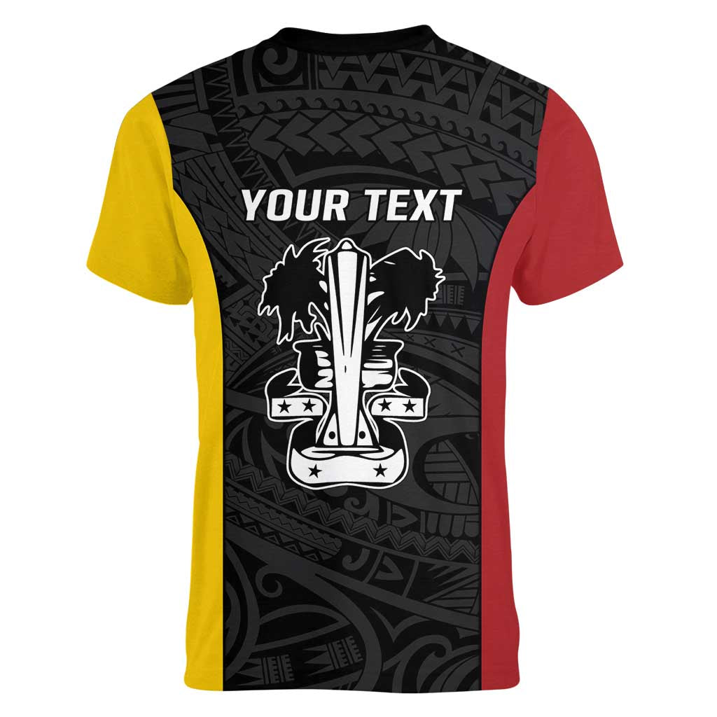 Personalised PNG Madang Province Women V-Neck T-Shirt Bird of Paradise Tattoo Flag Motif LT9 - Polynesian Pride